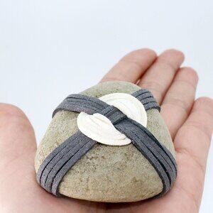 Karma Zen stone/Leather Wrapped Rock/Handwrapped rock/braided stone zen decor